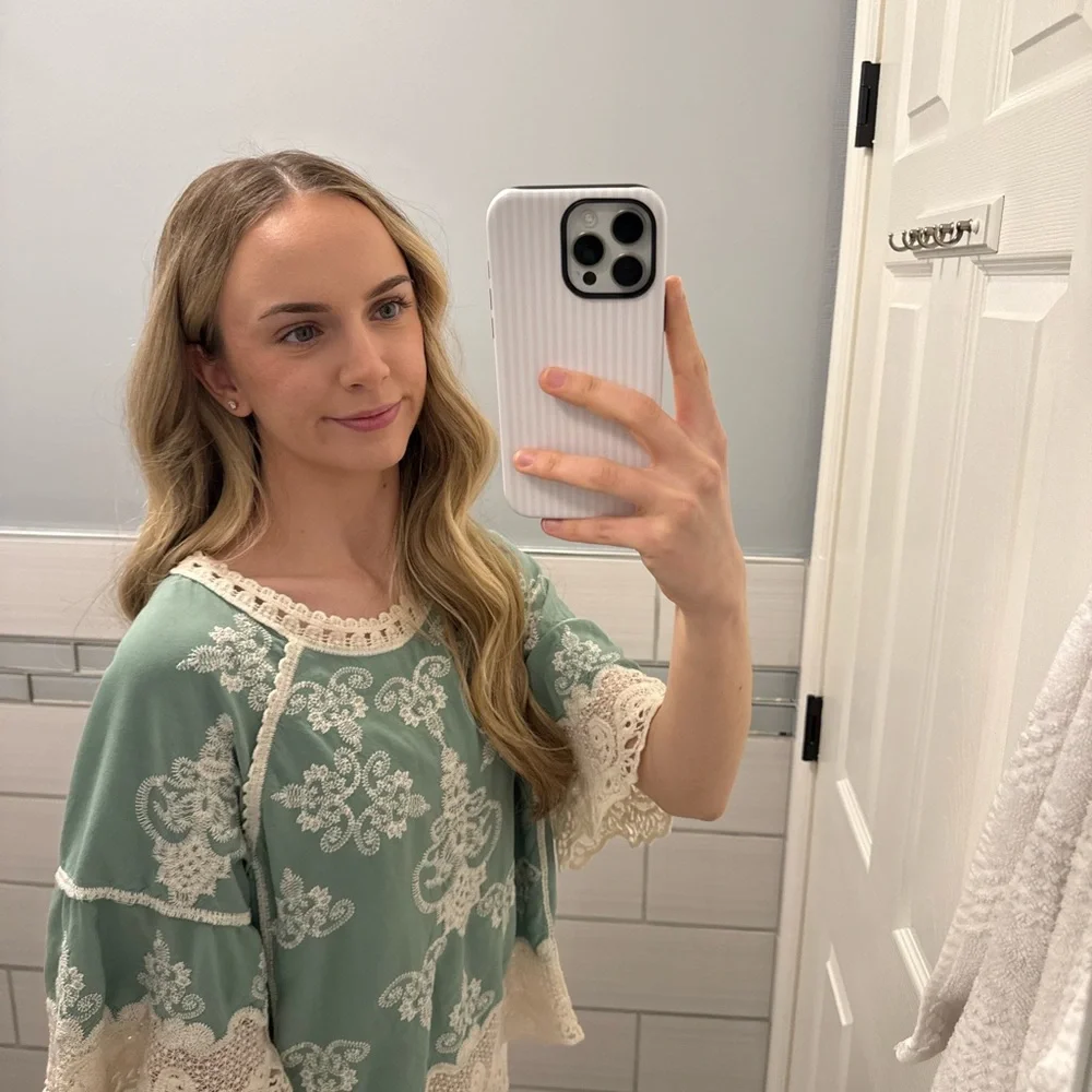 Mint Green Embroidered Lace Top - Picture 3 of 3